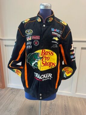 Bass Pro Shops Black Racing Jacket with Orange Accents